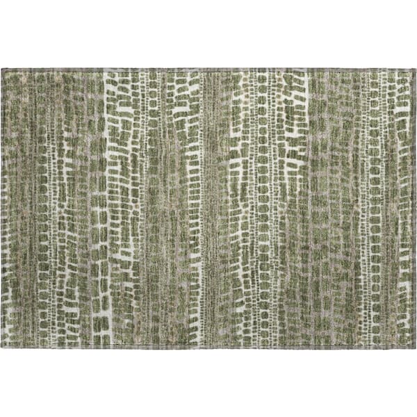 Mayfield Premium Machine Washable Abstract AMF2540 Olive 2 ft. x 3 ft. Accent Rug