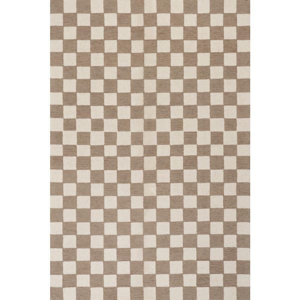 Calina Modern Checkered Indoor Wool Taupe 9 ft. x 12 ft. Indoor Area Rug