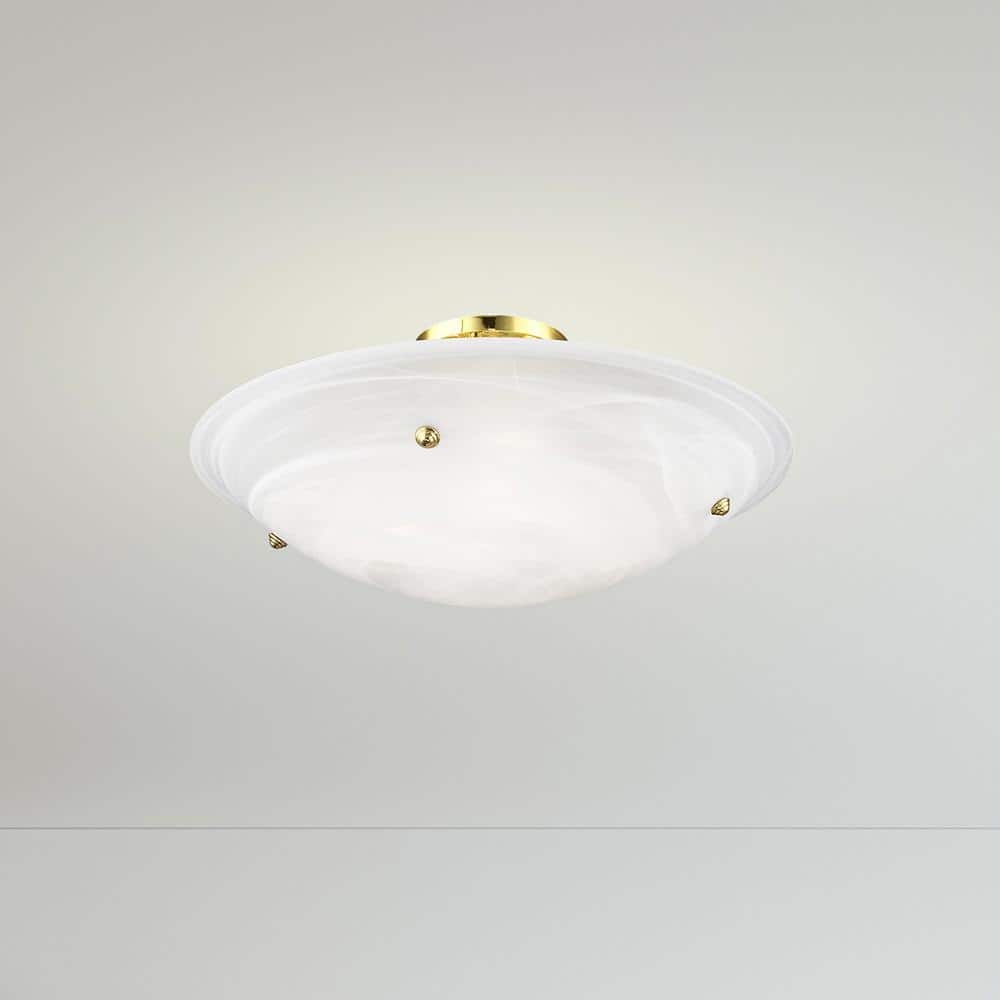 Oasis Polished Brass 4-Light Flush Mount with White Alabaster Glass