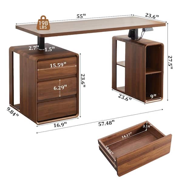 ATHMILE 43.3 in.H Electric Rectangle Walnut MDF Stand Desk with