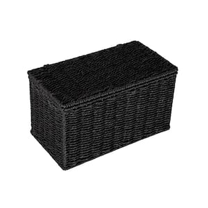 Black Small Handwoven Paper Rope Wicker Basket with Lid