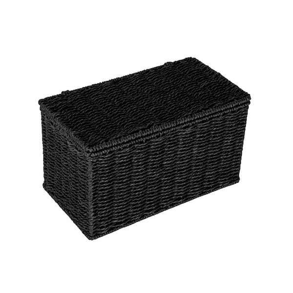HOUSEHOLD ESSENTIALS Black Small Handwoven Paper Rope Wicker Basket with Lid