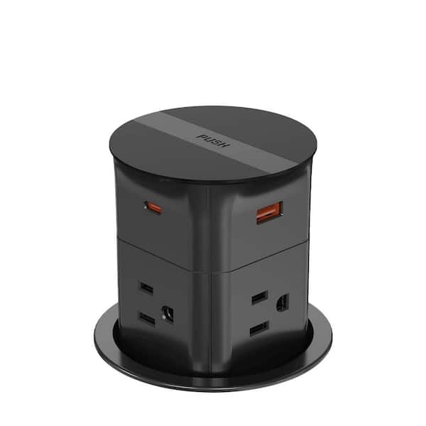 3.15 in. Desk Grommet Power Station with 6ft Cord, Pop up Outlet for Countertop, Black