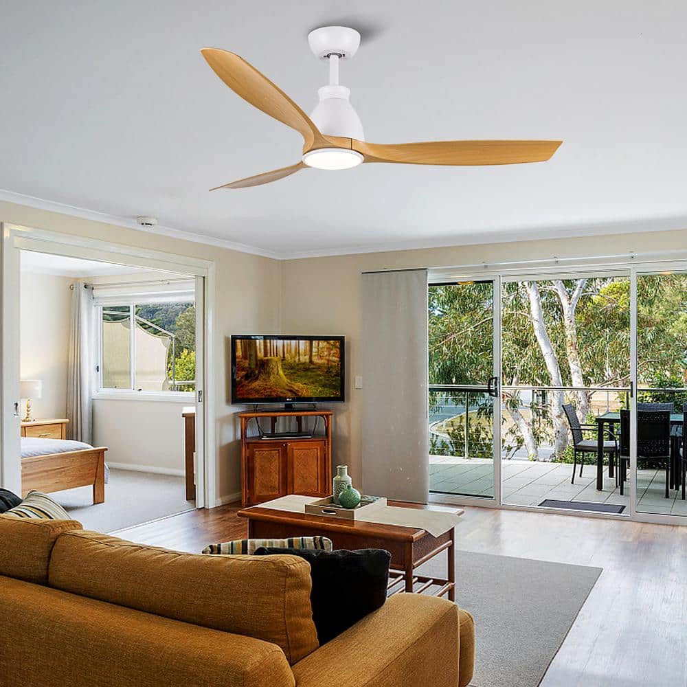 52'' White and Brown LED Ceiling Fan with Remote