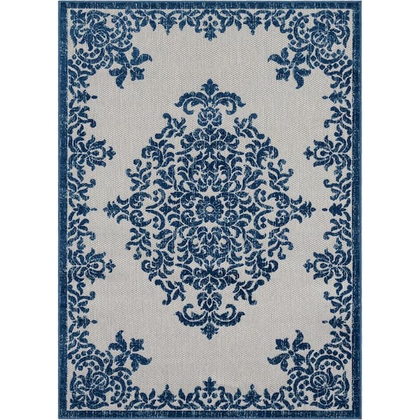 Well Woven Dorado Arid Modern Blue 7 ft. 10 in. x 9 ft. 10 in. Medallion Persian High-Low Indoor/Outdoor Area Rug
