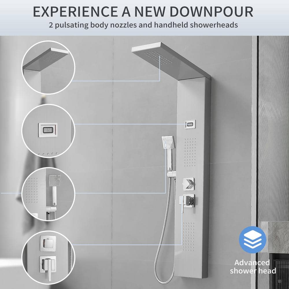 Nickel Chrome 2-Jet Rainfall Shower Panel System with Handheld Wand