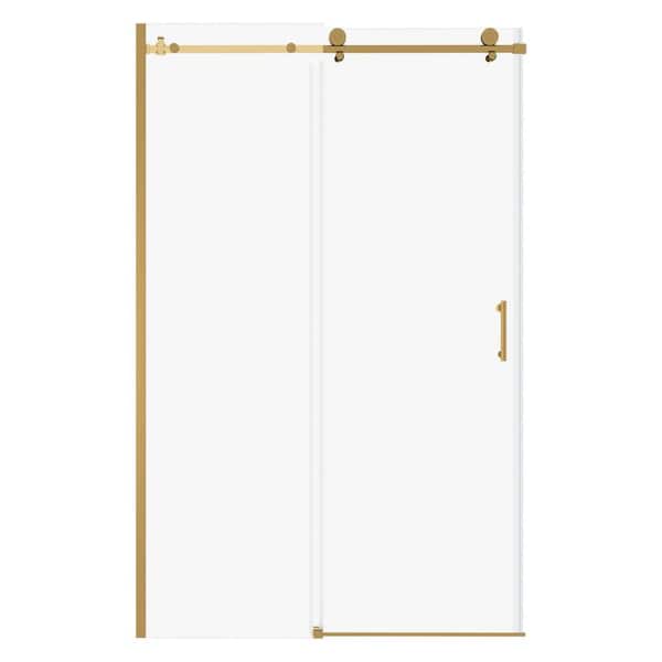 Unbranded 48.8 in. W x 76 in. H Frameless Sliding Shower Door Bathroom Enclosure in Gold with 5/16 in. Clear Glass and Handles
