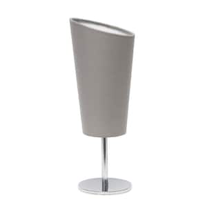 12.6 in. Chrome Mini Table Lamp with Gray Angled Fabric Shade