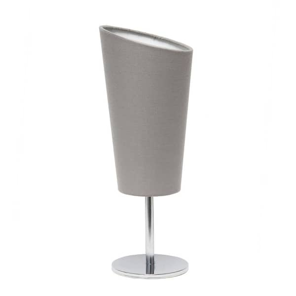 Simple Designs 12.6 in. Chrome Mini Table Lamp with Gray Angled Fabric Shade