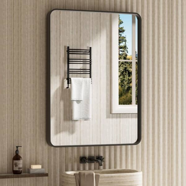 Spigel 22 in. W x 30 in. H Vanity Rectangular Black Wall Mirror Aluminum Alloy Framed Bathroom Mirror