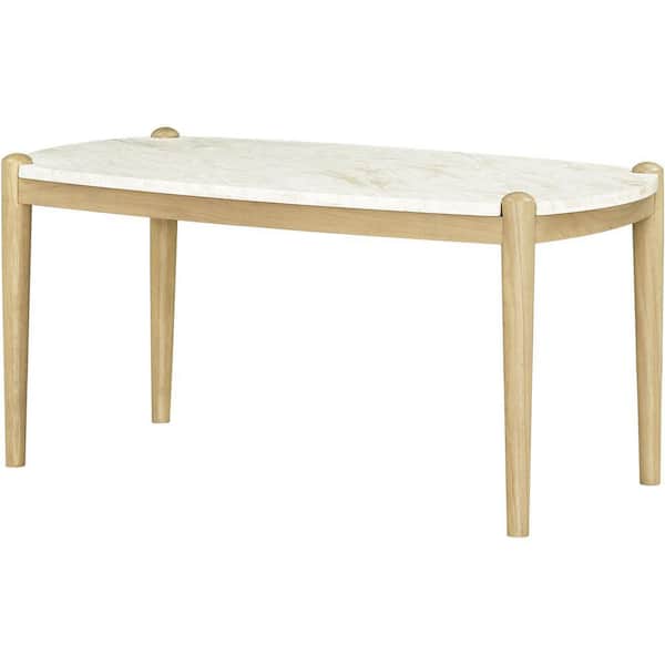 Becki Owens 43 in. White/Tan Rectangle Marble Coffee Table with No Additional Features