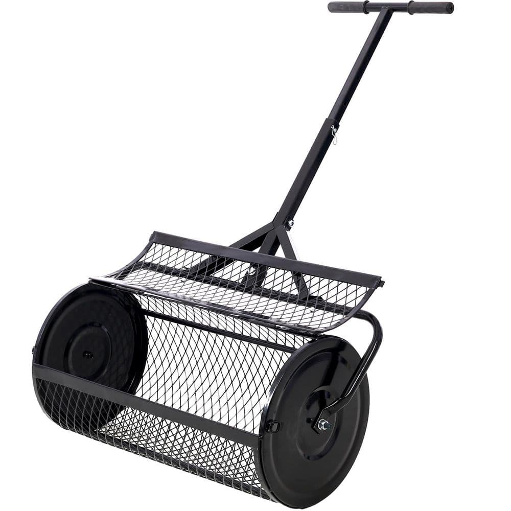 24 in. x 17 in. Lawn Roller, Peat Moss and Compost Spreader, Metal Mesh w/ T-Handle for Lawn/Garden Seeding, Black price history on PriceWatchPro