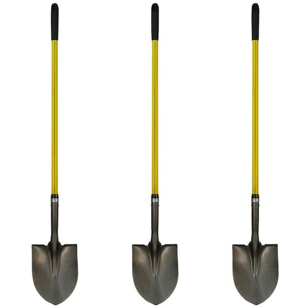 Nupla 36.5 in. Classic Fiberglass Handle with Round Point Heavy-Duty Steel Shovel and Cushion Grip (3-Pack)