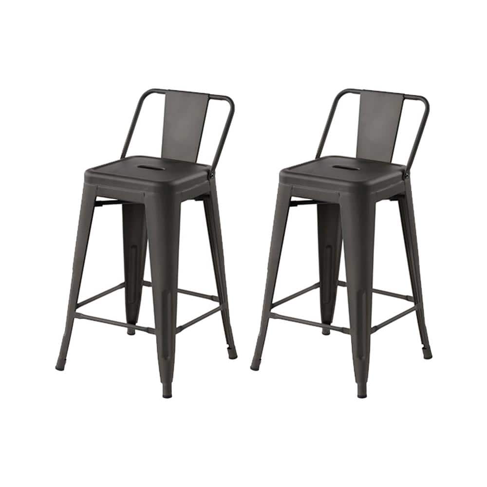 Homy Casa VUSTU 24 in. Kitchen Counter Height Gun Metal Bar Stools with
