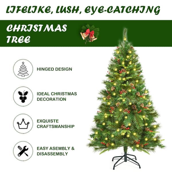 Gymax 6 ft. Pre-lit Hinged Artificial Christmas Tree Holiday Decor