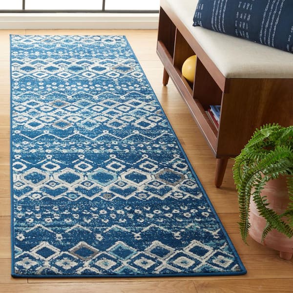 Amsterdam 2 ft. x 12 ft.Navy/Beige Geometric Runner Rug