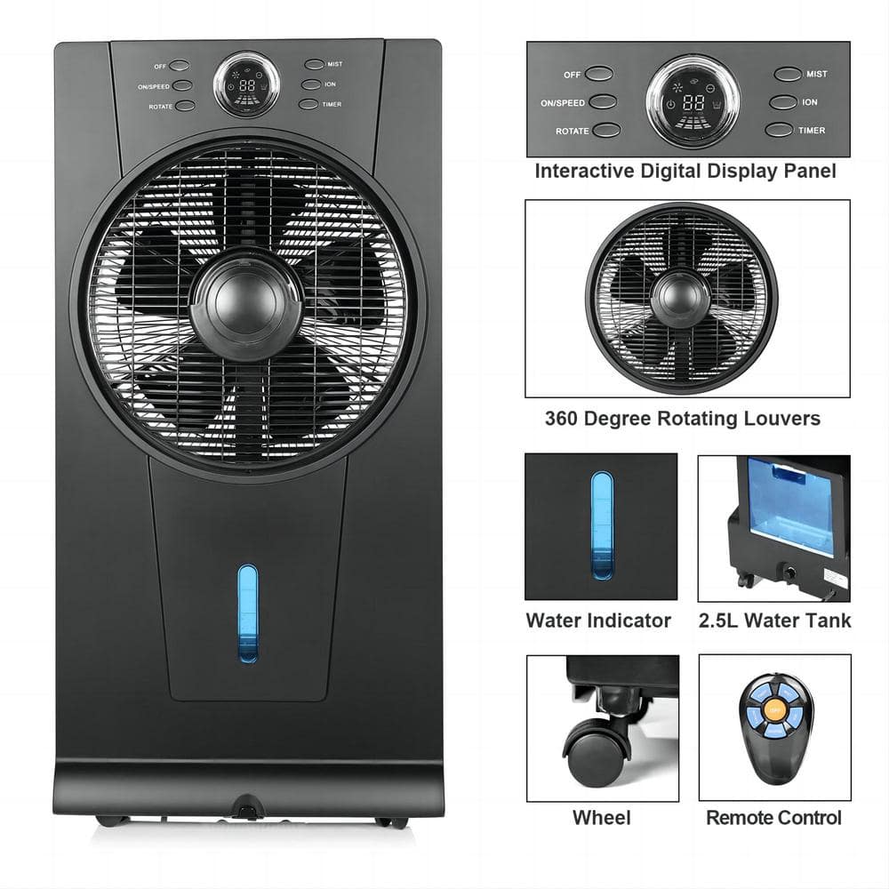 3-Speeds Misting fan and Humidifier with 2.5L Water Tank and Auto Shut Off 