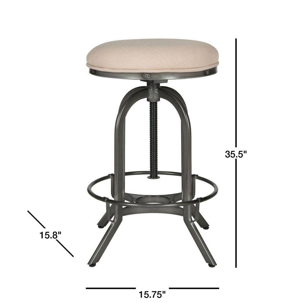 Transitional Beige and Black Adjustable Swivel Stool with Wood and Metal