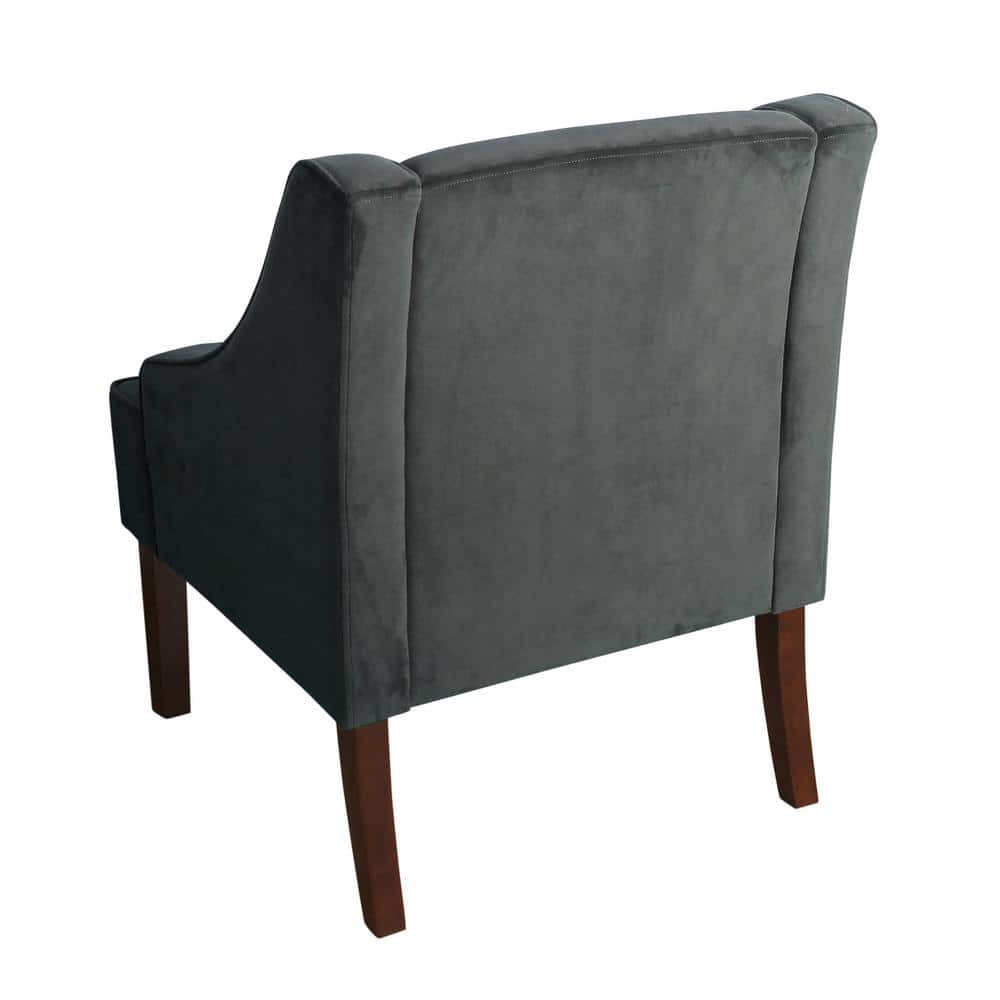 Gray Velvet Swoop Arm Accent Chair with Wood Legs