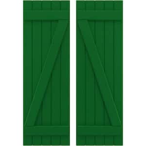 17-1/2 in. W x 48 in. H Americraft 5-Board Exterior Real Wood Joined Board and Batten Shutters in Viridian Green w/Z-Bar