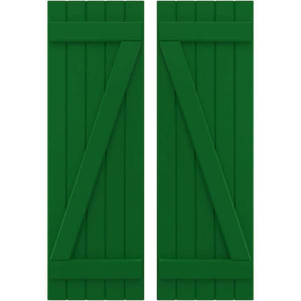 Ekena Millwork 17-1/2 in. W x 67 in. H Americraft 5-Board Exterior Real Wood Joined Board and Batten Shutters in Viridian Green w/Z-Bar