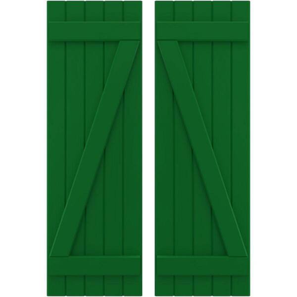 Ekena Millwork 17-1/2 in. W x 71 in. H Americraft 5-Board Exterior Real Wood Joined Board and Batten Shutters in Viridian Green w/Z-Bar