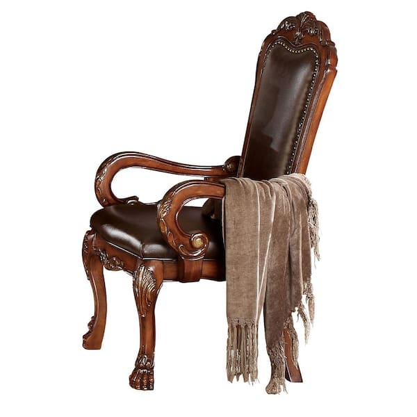 Acme Furniture Dresden PU and Cherry Oak Faux Leather Arm Chair Set of