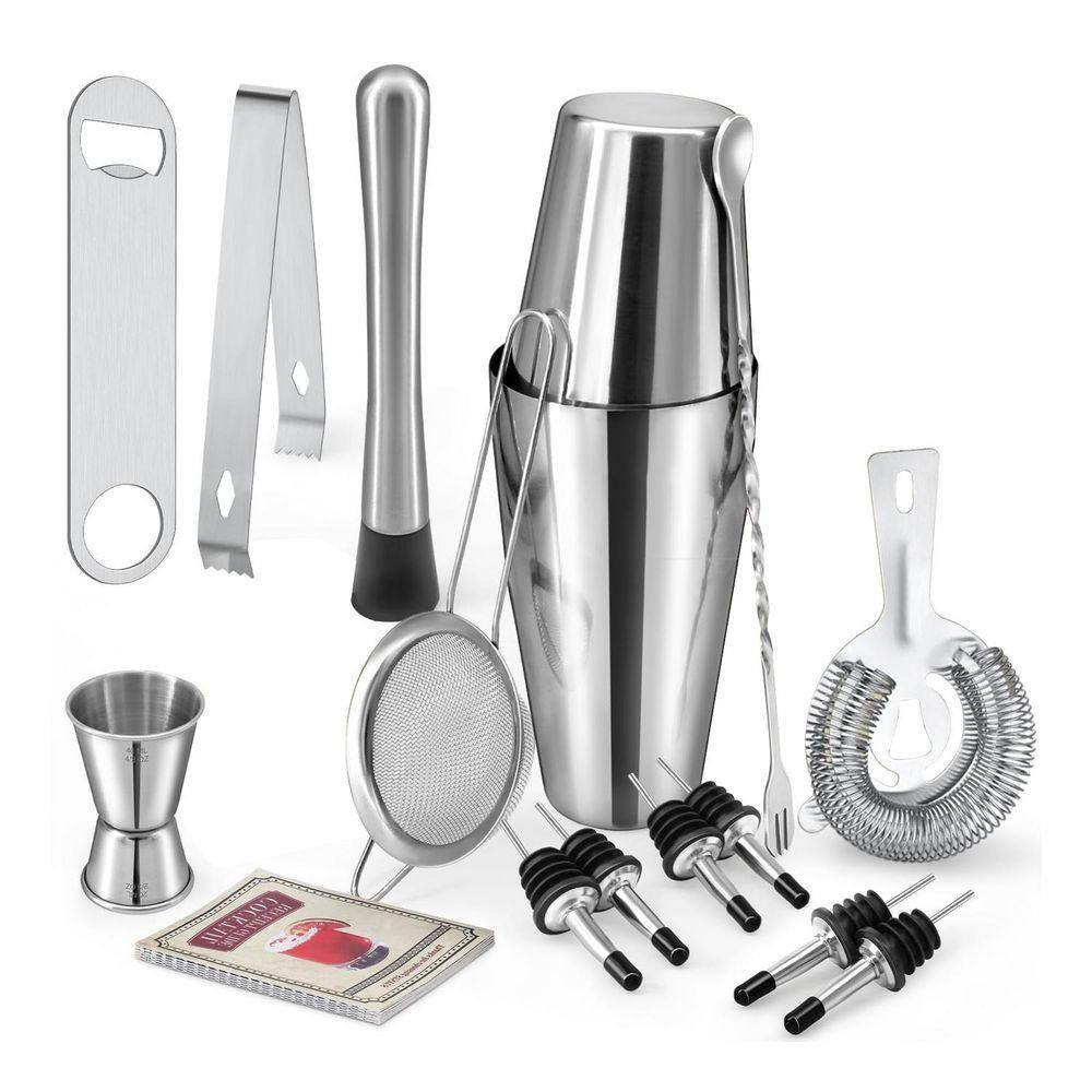 Lynzavix 16-Piece Silver Stainless Steel Cocktail Shaker Set with