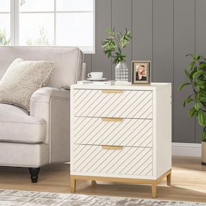 Fenley White 3 Drawers 19.69 in. W Nightstand with Light Wood Grain for Bedroom Living Room