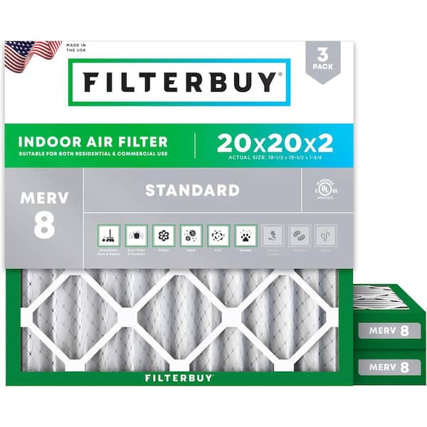 20 in. x 20 in. x 2 in. MERV 8 (FPR 5) Dust Defense Pleated HVAC AC Furnace Air Filters Replacement (3-Pack)