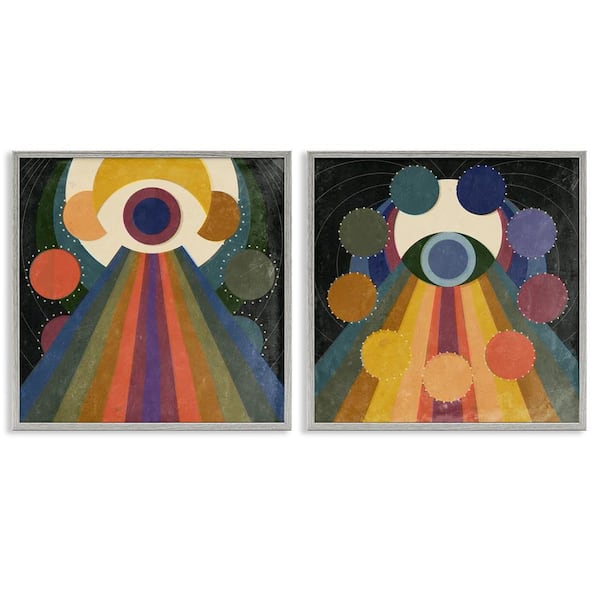 Stupell Industries Spiritual Eye Boho Shapes by Victoria Barnes 2 Pieces Gray Framed Religious Giclee Art Print 17 in. x 17 in.