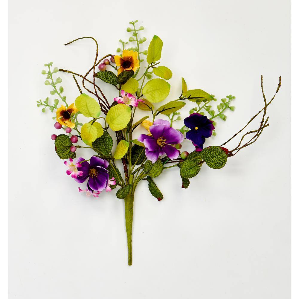 18" Multicolor Artificial Pansy Bush with Green Leaves