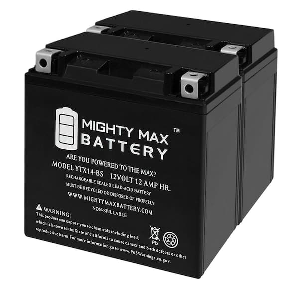 MIGHTY MAX BATTERY YTX14-BS Battery Replacement for Deka ETX14 Powersport - 2 Pack