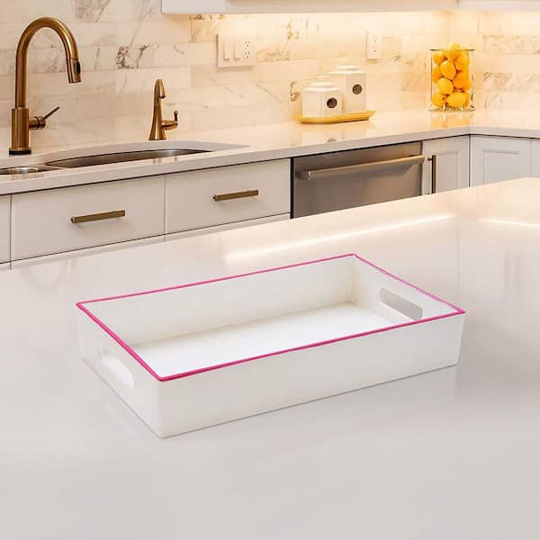 Trina Turk White and Pink Serveware Serving Tray