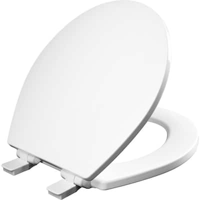 Atwood Slow Close Enameled Wood Round Closed Front Toilet Seat in White Removes for Easy Cleaning and Never Loosens