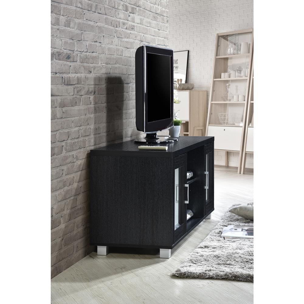 Charcoal Black 57" Entertainment Center with Transparent Cabinet Doors