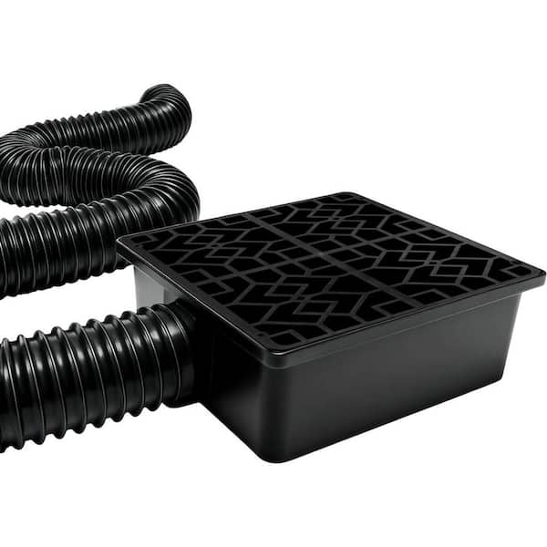 Black Plastic PVC Downspout Extension with Low Profile Catch Basin, Flexible Drainage Pipe for Foundation Protection