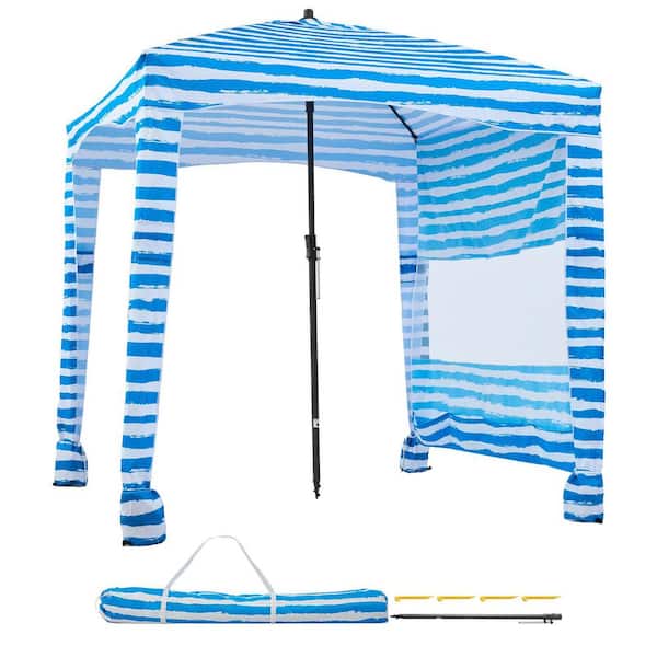Beach Cabana with Side Wall, UPF 50+ Protection Cabana Tent with Sand Pockets, Blue Stripes, 6 x 6 ft., 2025 Update