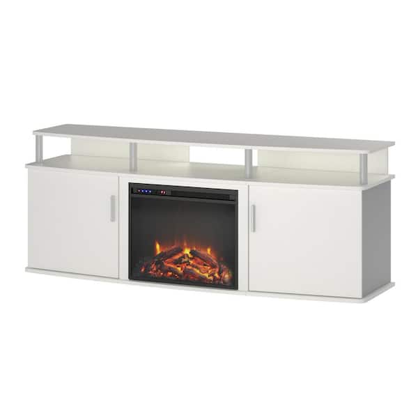 Ameriwood Home Windsor 63.1 in. Freestanding Electric Fireplace TV Stand in White, Fits TVs up to 70 in.