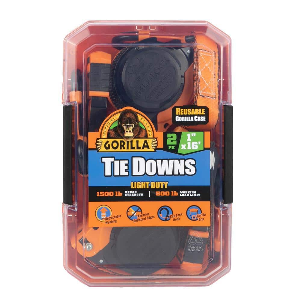 Gorilla 16 ft. x 1 in. Light Duty Tie Down Ratchet Strap (2-Pack