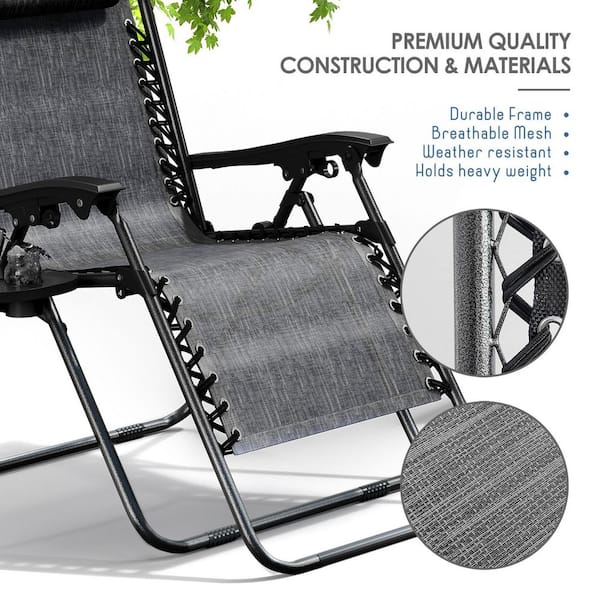 HEARTH & HARBOR 4-Piece Gray Zero Gravity Chairs, Metal Outdoor