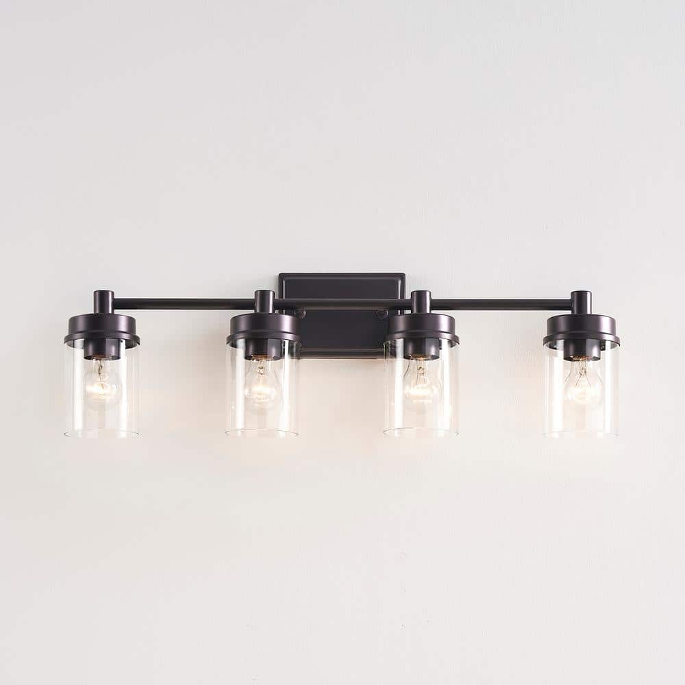 KAWOTI 29.8 in. 4-Light Bronze Bathroom Vanity Light with Clear Glass ...