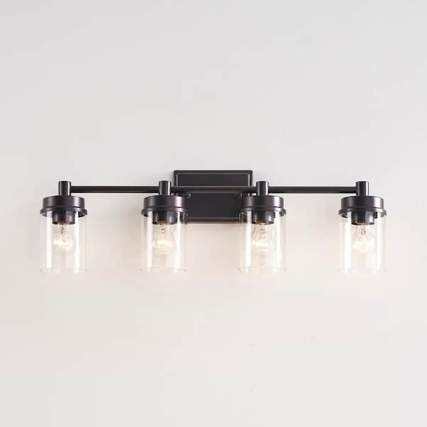 KAWOTI 29.8 in. 4-Light Bronze Bathroom Vanity Light with Clear Glass Shade