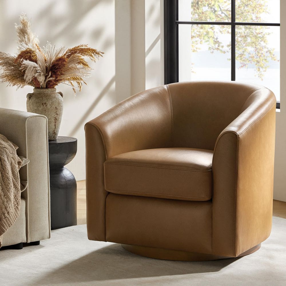 チャーリー　　セミダブルベージュ JAYDEN CREATION Teeny Modern Genuine leather Swivel Barrel Chair