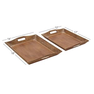 Brown Wood Decorative Tray (Set of 2)