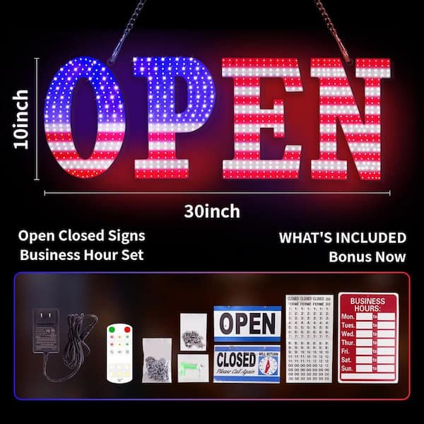 Afoxsos Plug In Electric LED Open Sign American Flag 12 Scene