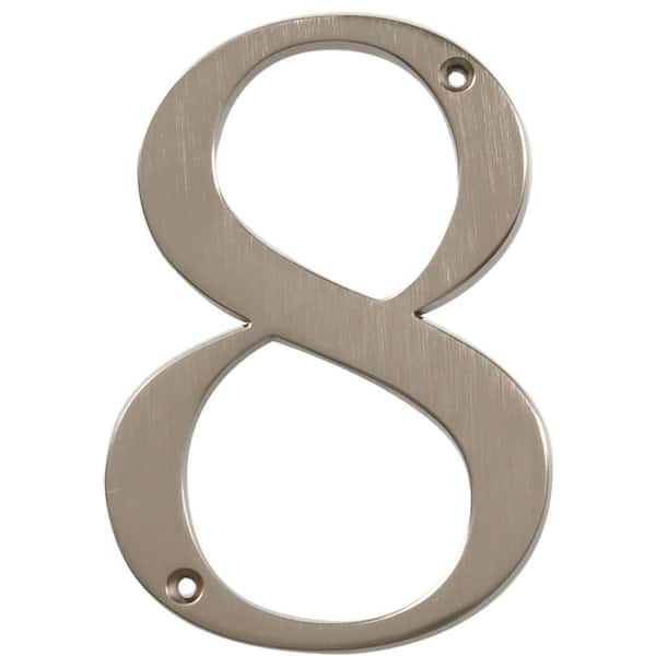 4 in. Satin Nickel Flush Mount Metal House Number 8