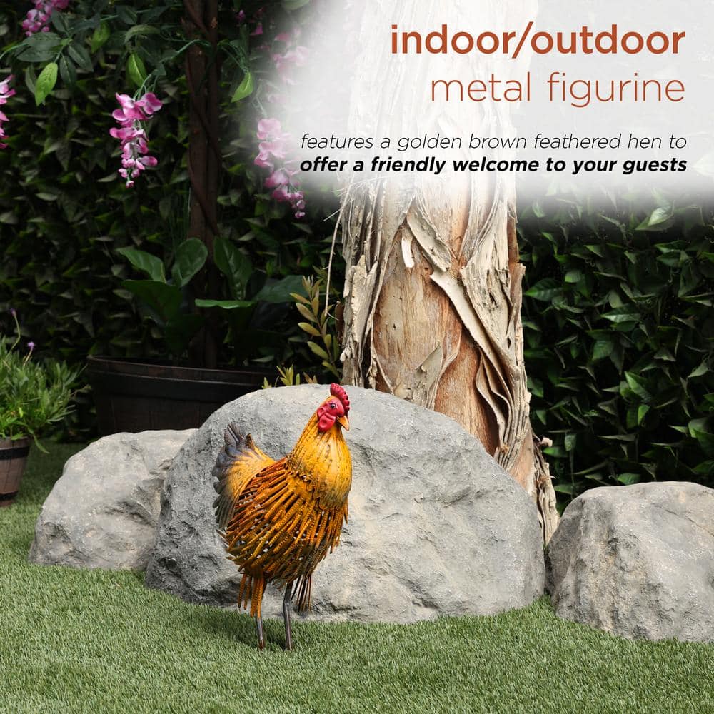 Golden Brown 16" Metal Hen Lawn Decoration