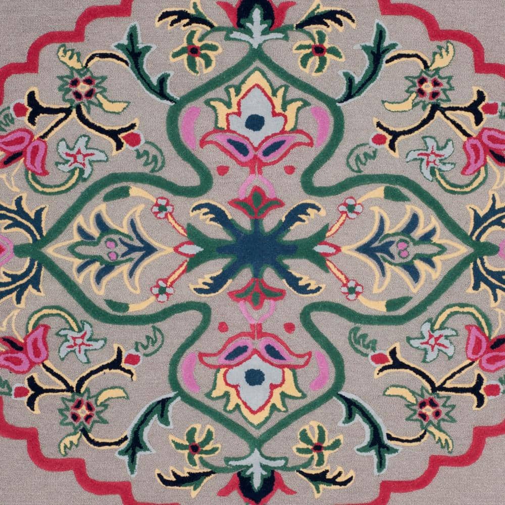 Handmade Tufted Dark Grey Floral Wool 9' x 12' Rug