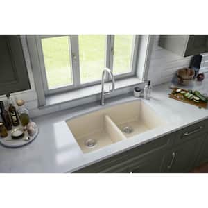 Undermount Quartz Composite 32 in. 50/50 Double Bowl Kitchen Sink in Bisque